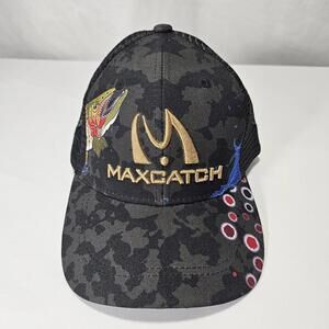 MaxCatch Black Camo Fishing Hat Cap Mens One Size Mesh Back Snapback Trucker OS
